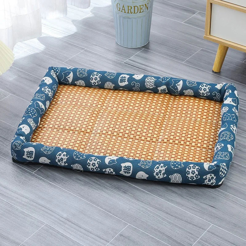 Pet Cat Bed Mat Rattan Woven Cat Sleeping Mat Sofa Bed Summer Pet Cooling Mat for Small Dog Cats Kitten Puppy Beds Cushion