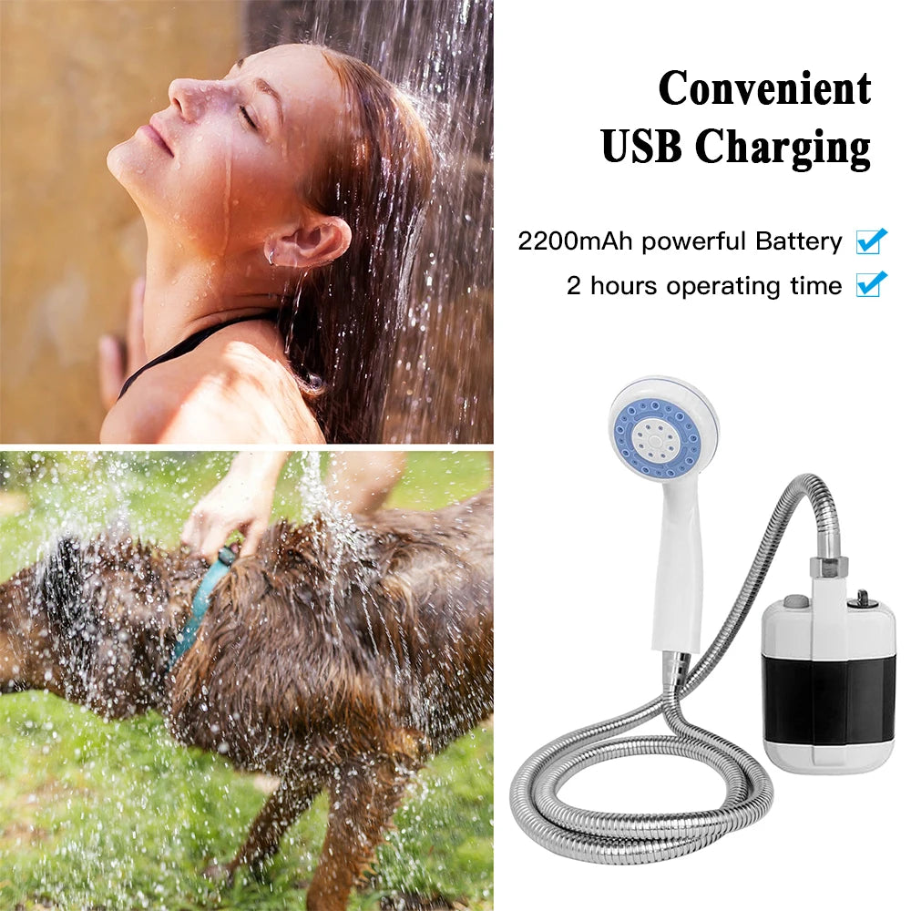 Portable Shower Camping Outdoor Shower Handheld Electric Shower Battery Powered Compact Handheld Rechargeable Camping Showerhead