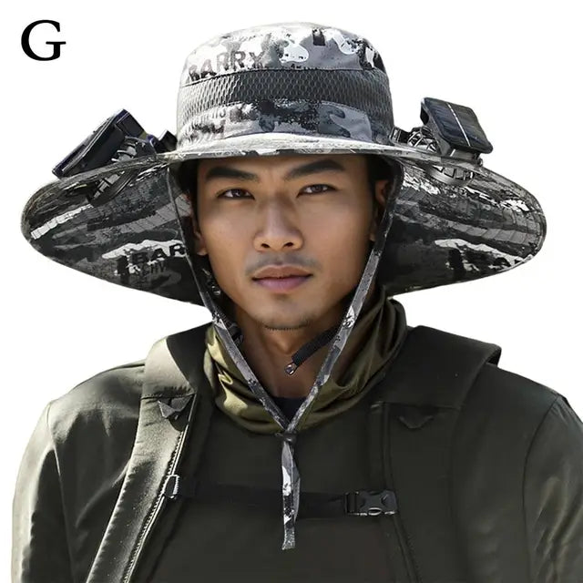 Solar Fan Outdoor Fishing Hat Fan Solar Charging Big Wind Summer Big Rim Sunblock Hat Male Visor Fisherman Hat Quick Dry