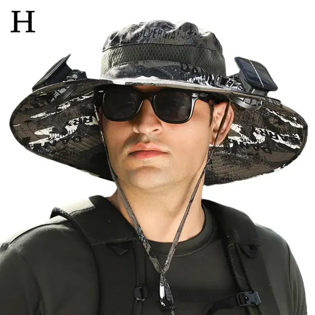 Solar Fan Outdoor Fishing Hat Fan Solar Charging Big Wind Summer Big Rim Sunblock Hat Male Visor Fisherman Hat Quick Dry